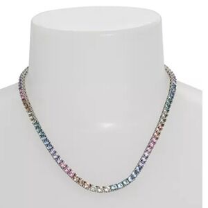 Kurt Geiger Tennis Necklace Pale Gemstone Choker Spread The Rainbow Silver Tone